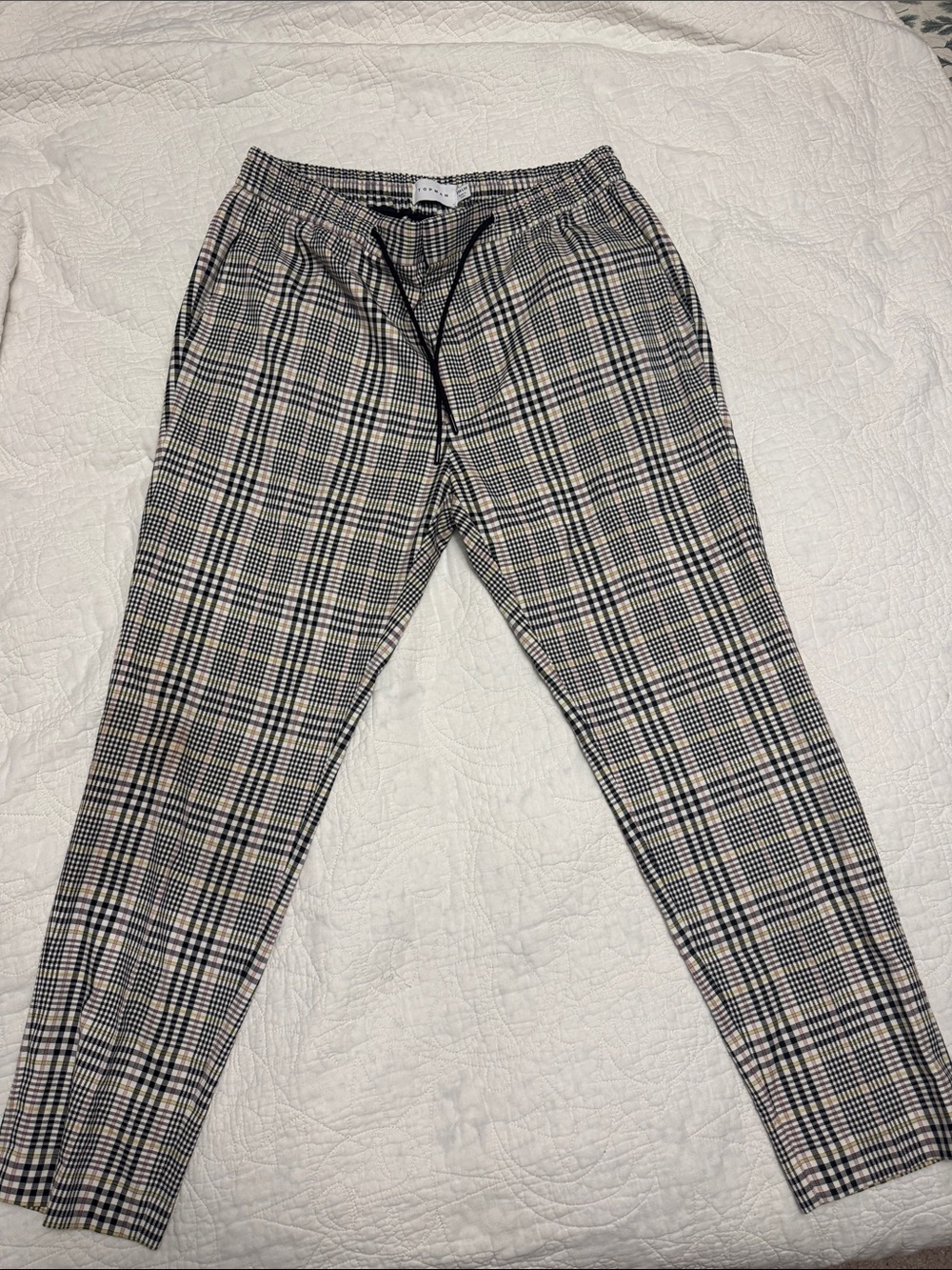 Topshop Black & White Plaid Drawstring Chinos